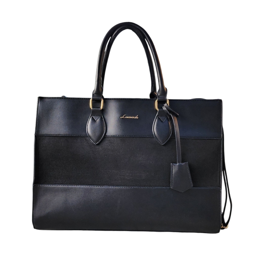 Lovevook Colorblock Vegan Leather Laptop Briefcase Tote Bag - Picture 2 of 15
